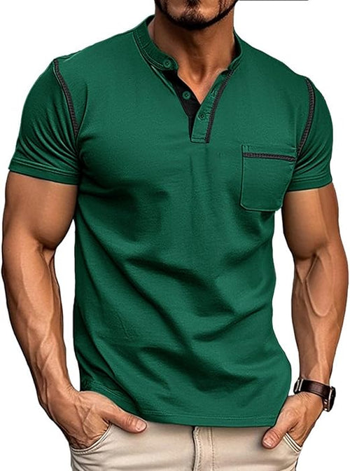 Men's Henley Shirts Short/Long Sleeve Casual Cotton T-Shirt Classic Button Basic Stylish Tees Tops